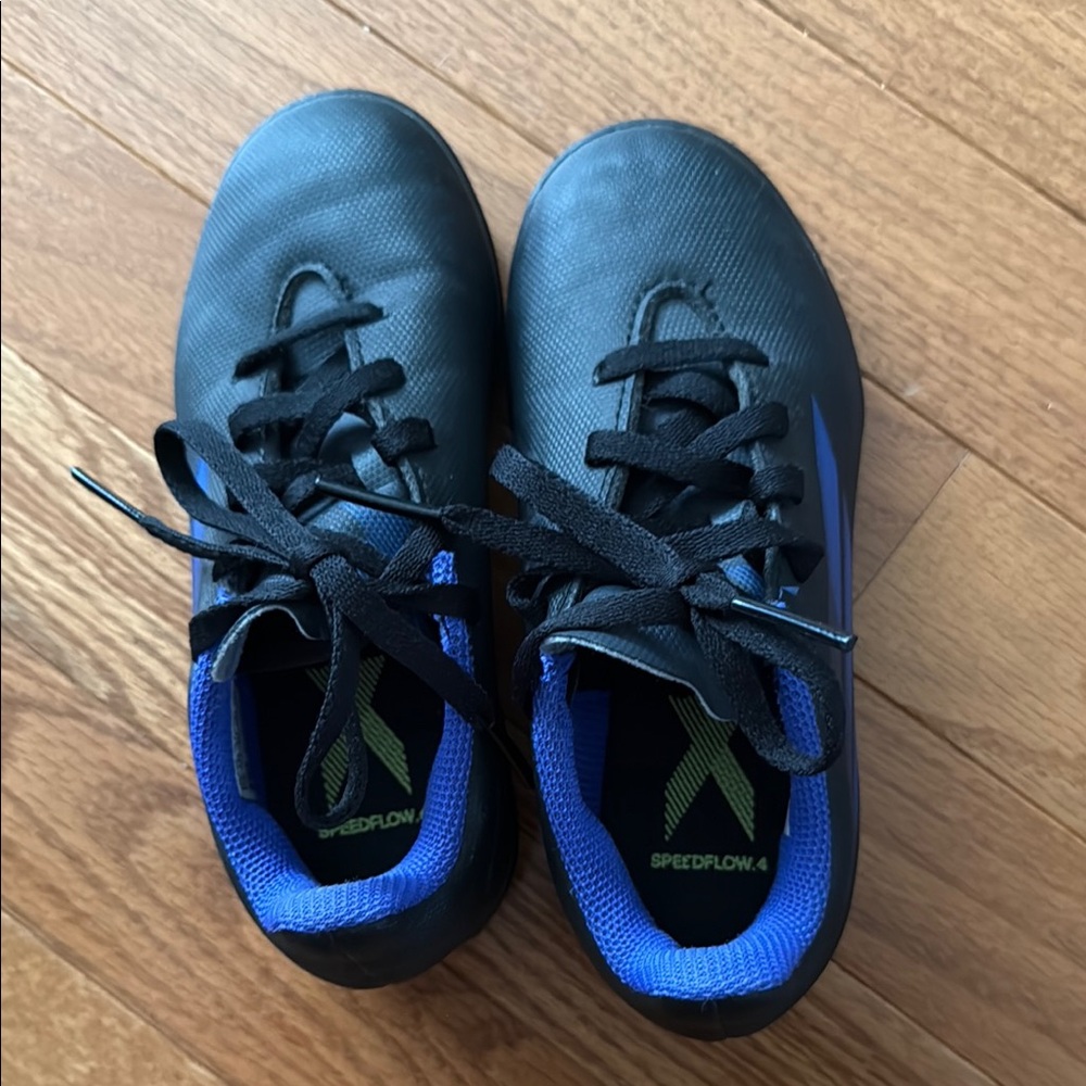 Adidas Black/Blue indoor soccer cleats - boys size 12
